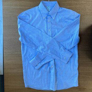 Brooks Brothers Non-Iron Twill Button Down Blue Windowpane Slim Fit 15-1/2 34/35